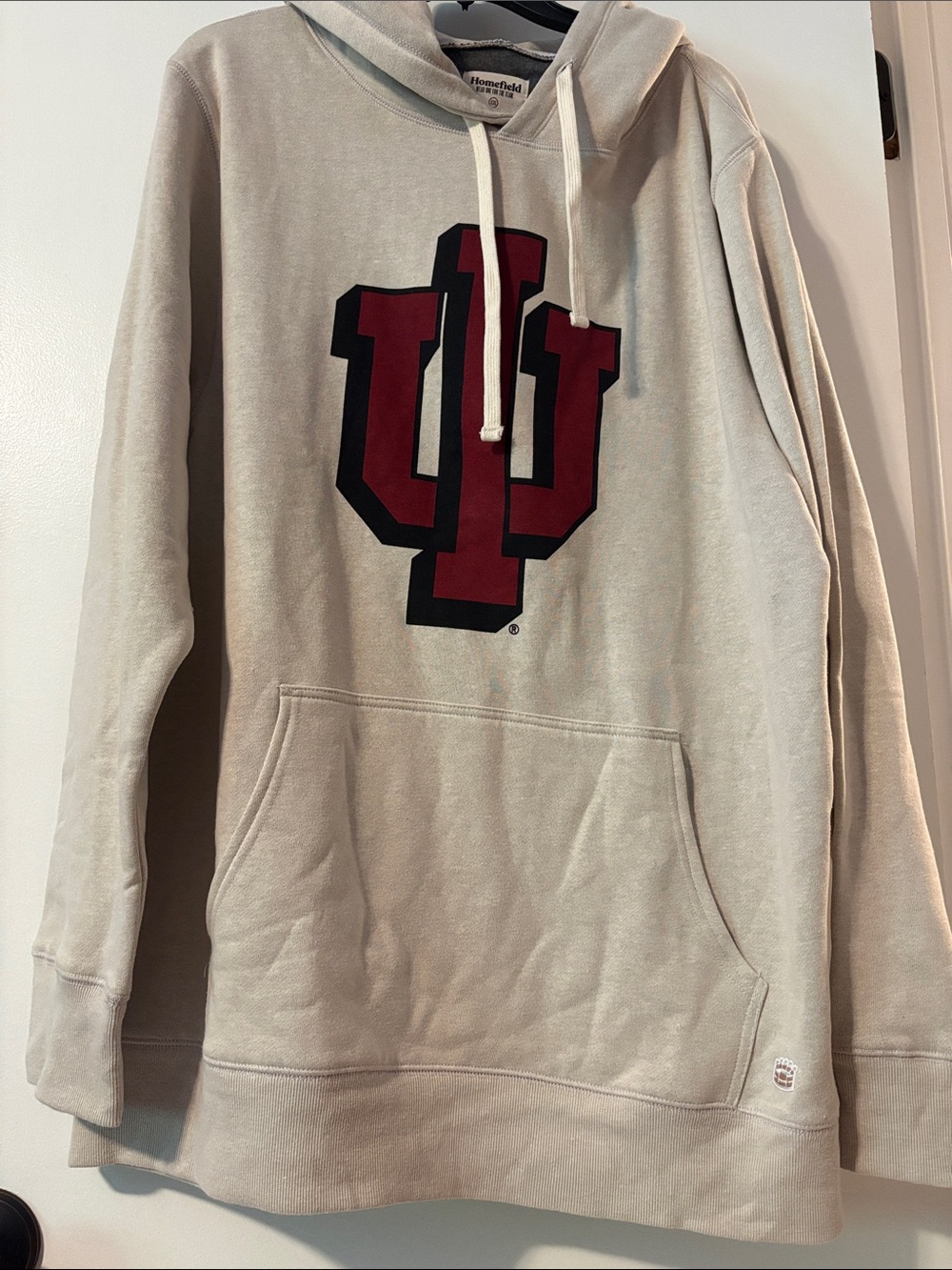 Indiana University Cream Pullover Hoodie with Red Logo